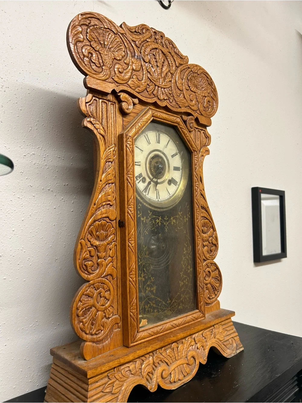 Vintage Antique Mantel Ornate Clock Carved Wooden Mantel Clock - Brown